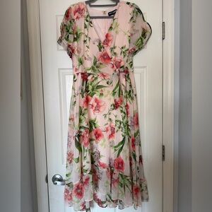 Karl Lagerfeld Pink Floral Dress with Green Leaf Print